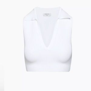 Aritzia White Sculpt Knit Polo Top